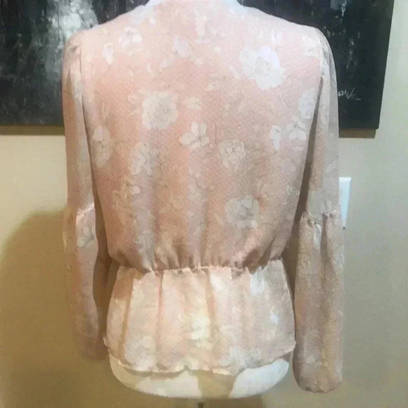 EXPRESS Floral Print Orange and Cream Wrap Blouse V-Neck-Size M - Picture 2 of 9